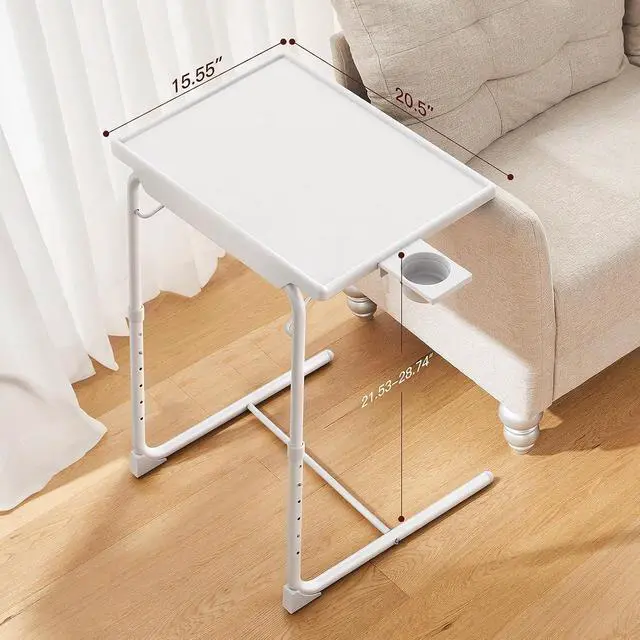 Alt view image 3 of 7 - Adjustable TV Tray Table - TV Dinner Tray on Bed & Sofa, Comfortable Folding Table with 6 Height & 3 Tilt Angle Adjustments (White)
