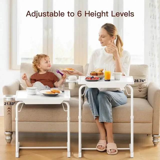 Alt view image 4 of 7 - Adjustable TV Tray Table - TV Dinner Tray on Bed & Sofa, Comfortable Folding Table with 6 Height & 3 Tilt Angle Adjustments (White)