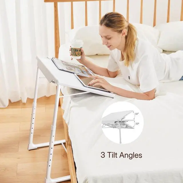 Alt view image 5 of 7 - Adjustable TV Tray Table - TV Dinner Tray on Bed & Sofa, Comfortable Folding Table with 6 Height & 3 Tilt Angle Adjustments (White)
