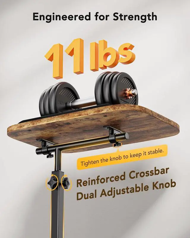 Alt view image 3 of 7 - TV Tray Table, Adjustable Height TV Tray with 360° Swivel & 90° Tilt Tabletop, TV Tables for Eating with Anti-Slip Bar, TV Tray for Bed, Sofa, Dining, Laptop, Living Room & Home Office