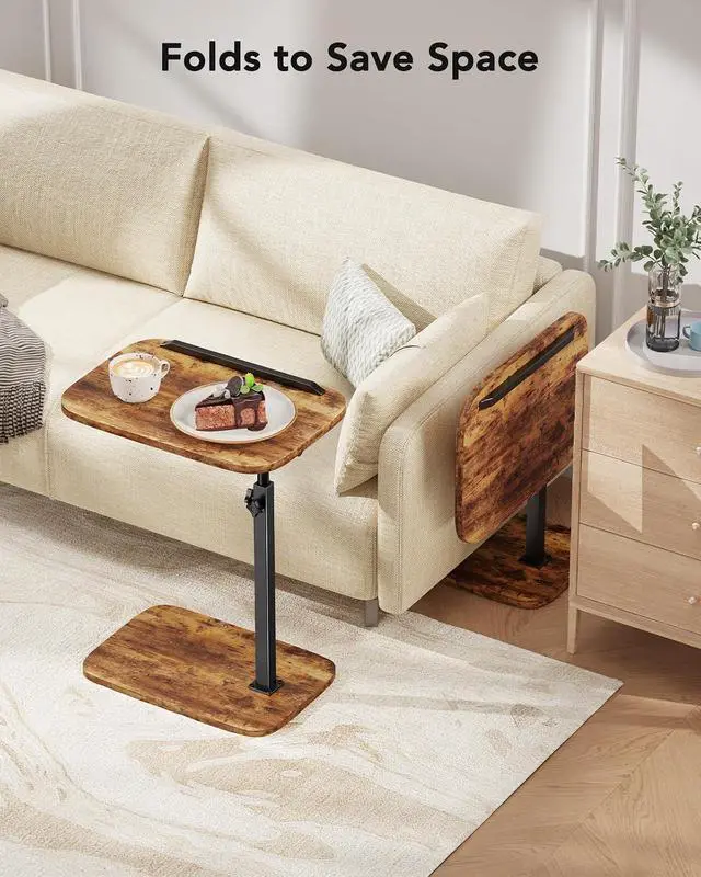 Alt view image 7 of 7 - TV Tray Table, Adjustable Height TV Tray with 360° Swivel & 90° Tilt Tabletop, TV Tables for Eating with Anti-Slip Bar, TV Tray for Bed, Sofa, Dining, Laptop, Living Room & Home Office