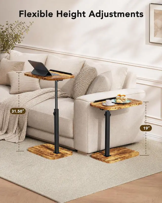 Alt view image 4 of 7 - TV Tray Table, Adjustable Height TV Tray with 360° Swivel & 90° Tilt Tabletop, TV Tables for Eating with Anti-Slip Bar, TV Tray for Bed, Sofa, Dining, Laptop, Living Room & Home Office