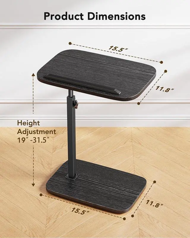 Alt view image 3 of 7 - TV Tray Table, Adjustable Height TV Tray with 360° Swivel & 90° Tilt, Sturdy Side Table with Anti-Slip Bar for Laptop, Eating, Space-Saving Side Table for Couch, Bedside, Living Room (Black)