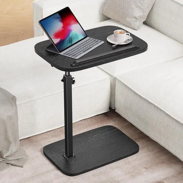 Alt view image 2 of 7 - TV Tray Table, Adjustable Height TV Tray with 360° Swivel & 90° Tilt, Sturdy Side Table with Anti-Slip Bar for Laptop, Eating, Space-Saving Side Table for Couch, Bedside, Living Room (Black)