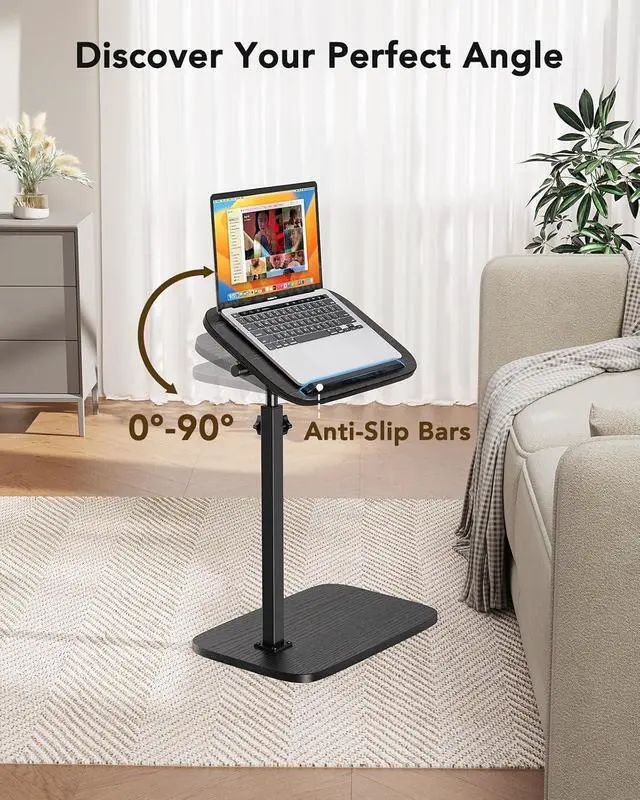 Alt view image 6 of 7 - TV Tray Table, Adjustable Height TV Tray with 360° Swivel & 90° Tilt, Sturdy Side Table with Anti-Slip Bar for Laptop, Eating, Space-Saving Side Table for Couch, Bedside, Living Room (Black)