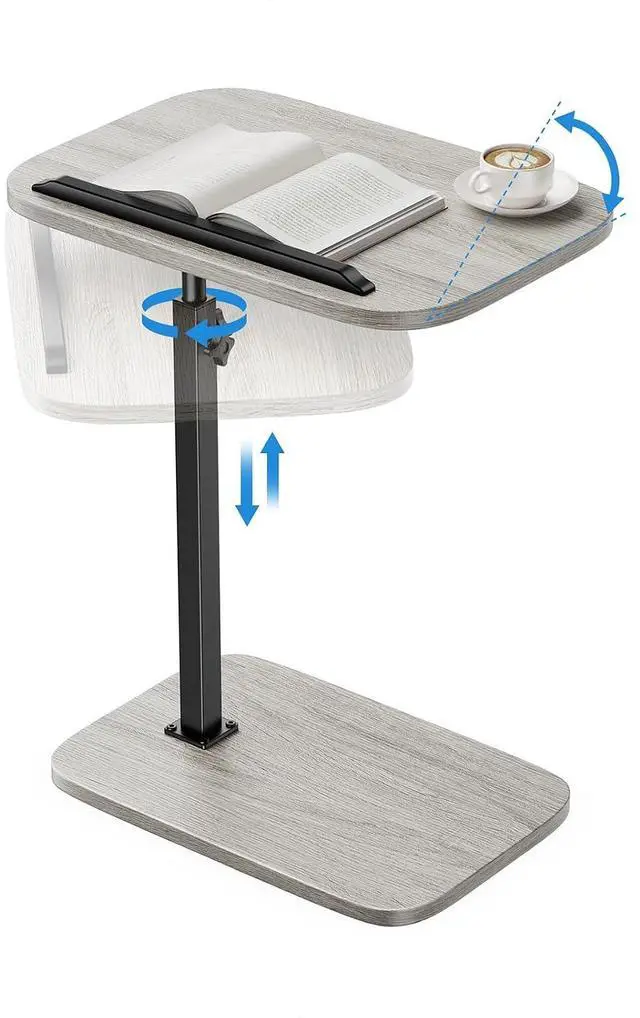Main image of TV Tray Table, Adjustable Height TV Tray with 360° Swivel & 90° Tilt, Sturdy Side Table with Anti-Slip Bar for Laptop, Eating, Space-Saving Side Table for Couch, Bedside, Living Room