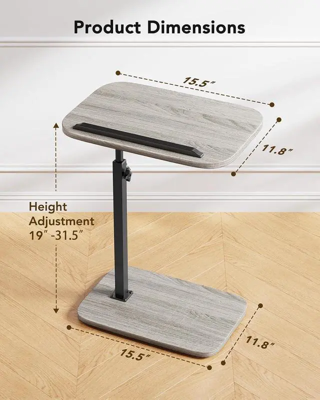 Alt view image 3 of 7 - TV Tray Table, Adjustable Height TV Tray with 360° Swivel & 90° Tilt, Sturdy Side Table with Anti-Slip Bar for Laptop, Eating, Space-Saving Side Table for Couch, Bedside, Living Room