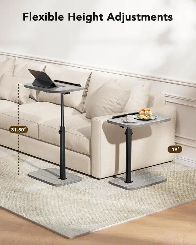 Alt view image 5 of 7 - TV Tray Table, Adjustable Height TV Tray with 360° Swivel & 90° Tilt, Sturdy Side Table with Anti-Slip Bar for Laptop, Eating, Space-Saving Side Table for Couch, Bedside, Living Room