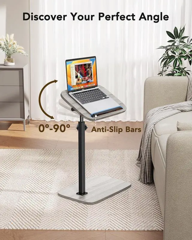 Alt view image 6 of 7 - TV Tray Table, Adjustable Height TV Tray with 360° Swivel & 90° Tilt, Sturdy Side Table with Anti-Slip Bar for Laptop, Eating, Space-Saving Side Table for Couch, Bedside, Living Room