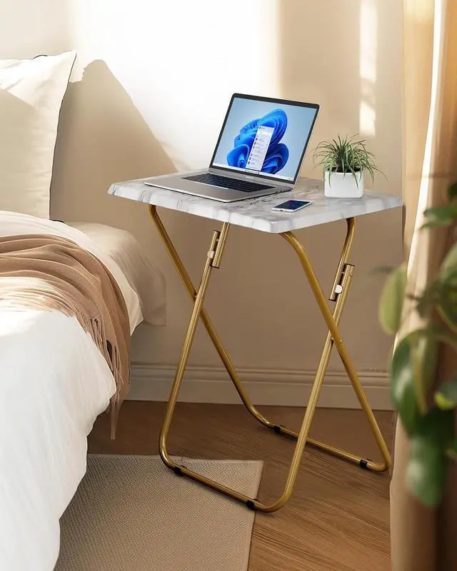 Alt view image 2 of 7 - Folding TV Tray Table -Stable Tray Table with No Assembly Required, TV Dinner Tray for Eating, Foldable Snack Tables for Bed & Sofa (Marbling)