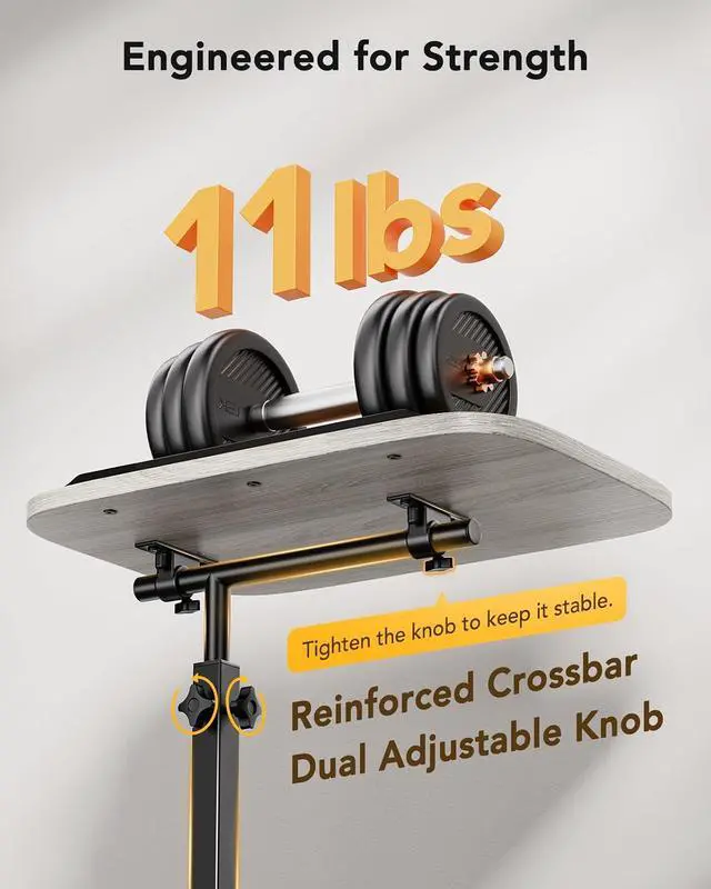 Alt view image 4 of 7 - TV Tray Table, Adjustable Height TV Tray with 360° Swivel & 90° Tilt, Sturdy Side Table with Anti-Slip Bar for Laptop, Eating, Space-Saving Side Table for Couch, Bedside, Living Room