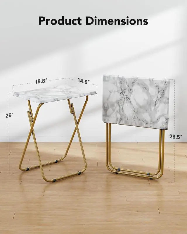 Alt view image 3 of 7 - Folding TV Tray Table -Stable Tray Table with No Assembly Required, TV Dinner Tray for Eating, Foldable Snack Tables for Bed & Sofa (Marbling)