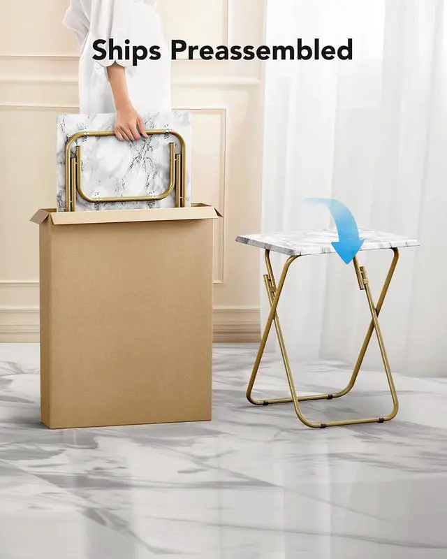 Alt view image 5 of 7 - Folding TV Tray Table -Stable Tray Table with No Assembly Required, TV Dinner Tray for Eating, Foldable Snack Tables for Bed & Sofa (Marbling)
