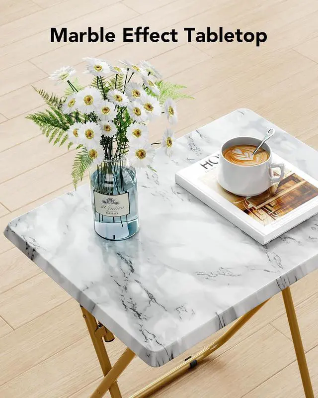 Alt view image 4 of 7 - Folding TV Tray Table -Stable Tray Table with No Assembly Required, TV Dinner Tray for Eating, Foldable Snack Tables for Bed & Sofa (Marbling)