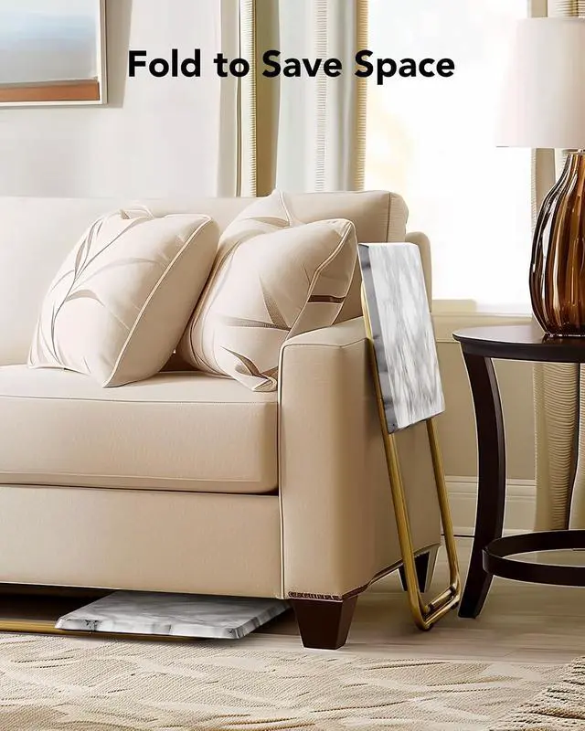 Alt view image 6 of 7 - Folding TV Tray Table -Stable Tray Table with No Assembly Required, TV Dinner Tray for Eating, Foldable Snack Tables for Bed & Sofa (Marbling)