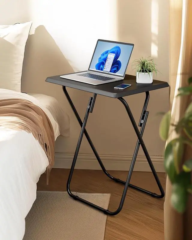 Alt view image 2 of 7 - Folding TV Tray Table -Stable Tray Table with No Assembly Required, TV Dinner Tray for Eating, Foldable Snack Tables for Bed & Sofa (Black)