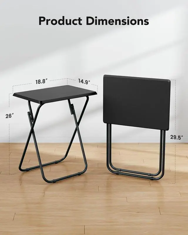 Alt view image 3 of 7 - Folding TV Tray Table -Stable Tray Table with No Assembly Required, TV Dinner Tray for Eating, Foldable Snack Tables for Bed & Sofa (Black)