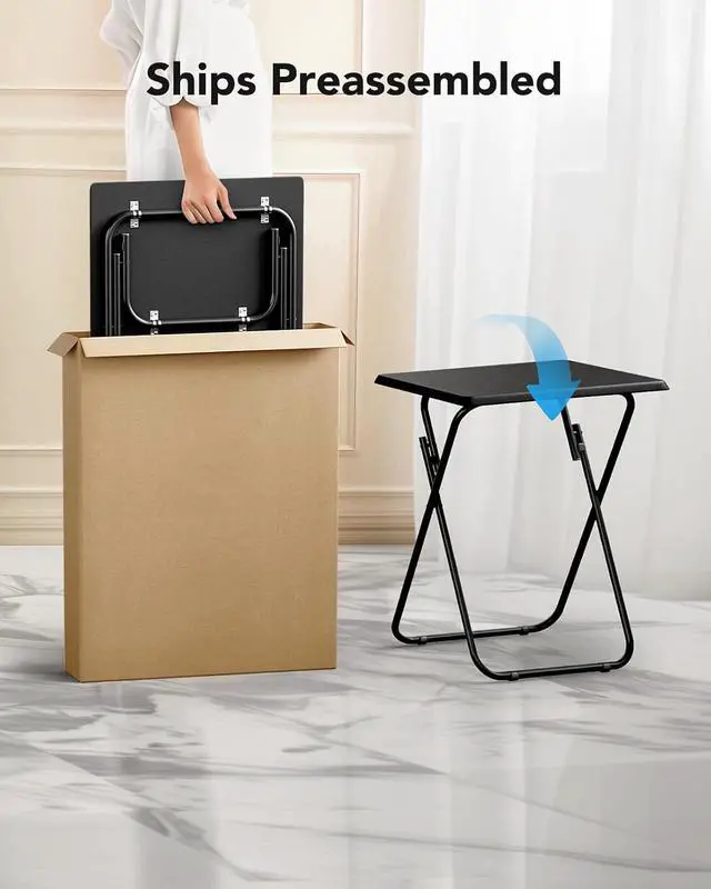 Alt view image 6 of 7 - Folding TV Tray Table -Stable Tray Table with No Assembly Required, TV Dinner Tray for Eating, Foldable Snack Tables for Bed & Sofa (Black)