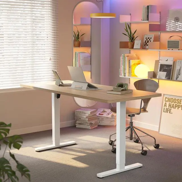 Alt view image 2 of 7 - 71 x 30 inch Electric Standing Desk Adjustable Height, 4 Memory Height Settings, Sit Stand Up Desk for Home Office & Computer Workstation, LightWalnut