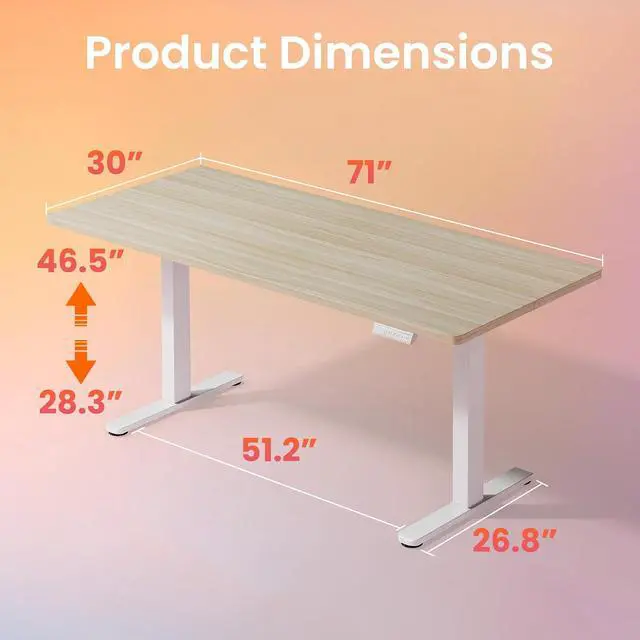 Alt view image 3 of 7 - 71 x 30 inch Electric Standing Desk Adjustable Height, 4 Memory Height Settings, Sit Stand Up Desk for Home Office & Computer Workstation, LightWalnut