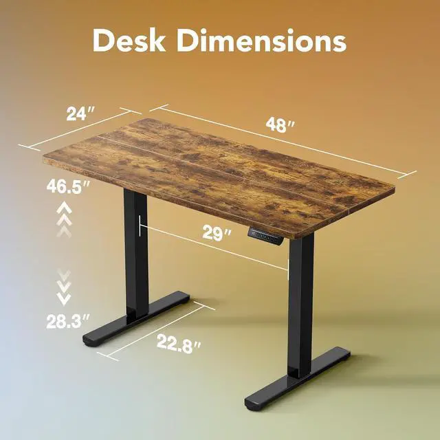 Alt view image 3 of 7 - Electric Standing Desk,48" x 24" Height Adjustable Desk, 4 Memory Height Settings, Sit to Stand Up Desk for Home Office, with Headphone Hook, Cable Manager, Vintage Brown
