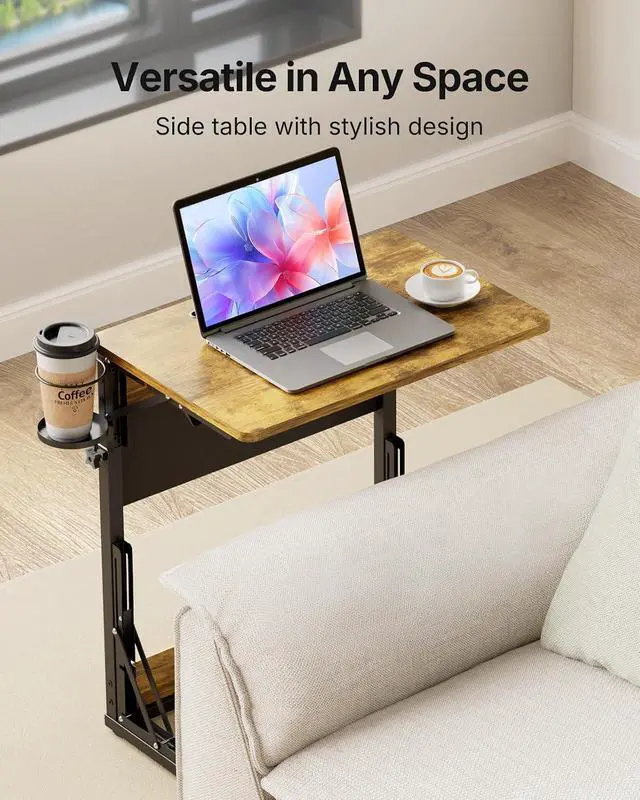 Alt view image 5 of 7 - Adjustable TV Tray Table Easy Assembly Folding Desk with Cup Holder, Storage Bag & Tablet Slot, Height Adjustable TV Tray for Bed, Couch & Living Room with Space-Saving Design