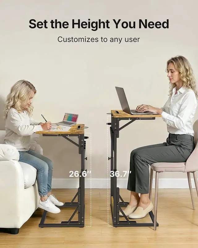 Alt view image 7 of 7 - Adjustable TV Tray Table Easy Assembly Folding Desk with Cup Holder, Storage Bag & Tablet Slot, Height Adjustable TV Tray for Bed, Couch & Living Room with Space-Saving Design