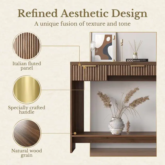 Alt view image 4 of 7 - Console Sofa Table3 Drawer Entryway Table with Open Storage Shelf, Narrow Long Behind Couch Sofa Table for Living RoomBlack Walnut