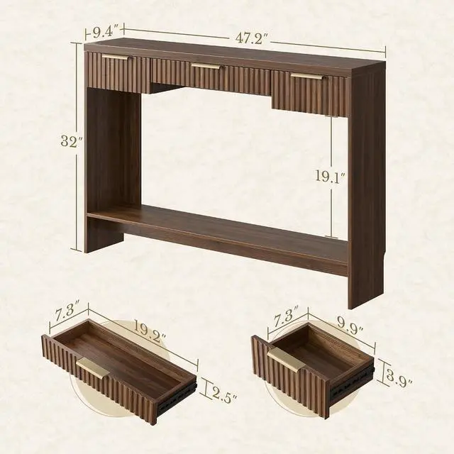 Alt view image 2 of 7 - Console Sofa Table3 Drawer Entryway Table with Open Storage Shelf, Narrow Long Behind Couch Sofa Table for Living RoomBlack Walnut