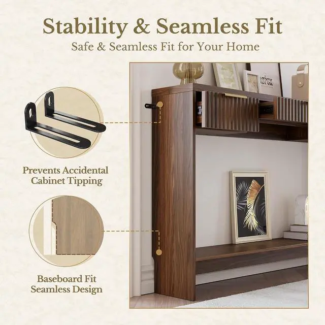 Alt view image 6 of 7 - Console Sofa Table3 Drawer Entryway Table with Open Storage Shelf, Narrow Long Behind Couch Sofa Table for Living RoomBlack Walnut