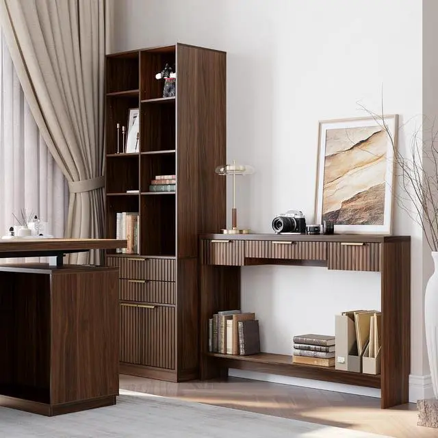Alt view image 7 of 7 - Console Sofa Table3 Drawer Entryway Table with Open Storage Shelf, Narrow Long Behind Couch Sofa Table for Living RoomBlack Walnut