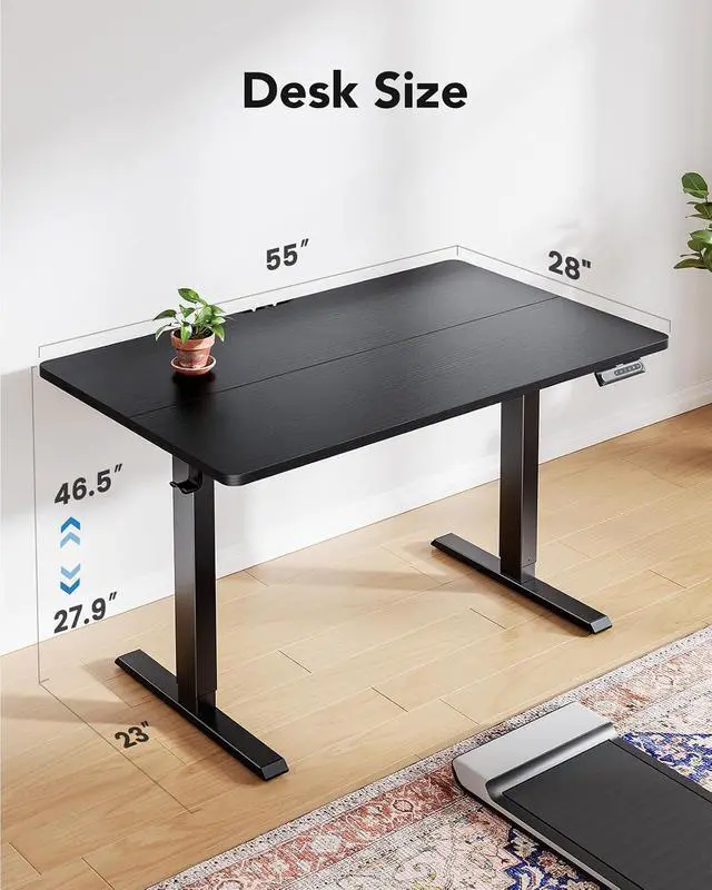 Alt view image 3 of 5 - Electric Standing Desk,53" x 28" Height Adjustable Desk, 4 Memory Height Settings, Sit to Stand Up Desk for Home Office, with Headphone Hook, Cable Manager, Black