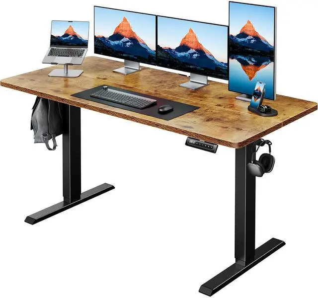 Main image of Electric Standing Desk,53" x 28" Height Adjustable Desk, 4 Memory Height Settings, Sit to Stand Up Desk for Home Office, with Headphone Hook, Cable Manager, Brown