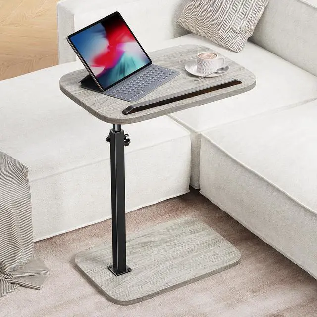 Alt view image 2 of 7 - TV Tray Table, Adjustable Height TV Tray with 360° Swivel & 90° Tilt, Sturdy Side Table with Anti-Slip Bar for Laptop, Eating, Space-Saving Side Table for Couch, Bedside, Living Room