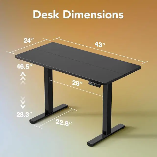 Alt view image 3 of 7 - 43 x 24 inch Electric Standing Desk Adjustable Height, 4 Memory Height Settings, Sit Stand Up Desk for Home Office & Computer Workstation, Black