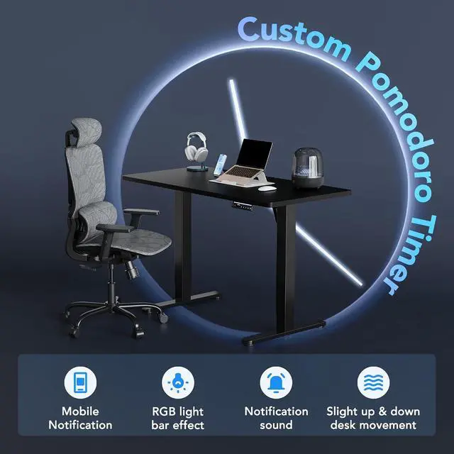 Alt view image 4 of 7 - One-Piece AI-Powered Electric Standing Desk, Smart APP, Work with Alexa & Google, Adjustable Height, 3 Memory Settings, Sedentary Reminder, Ergonomic Sit-Stand Desk, 32-inch, Black