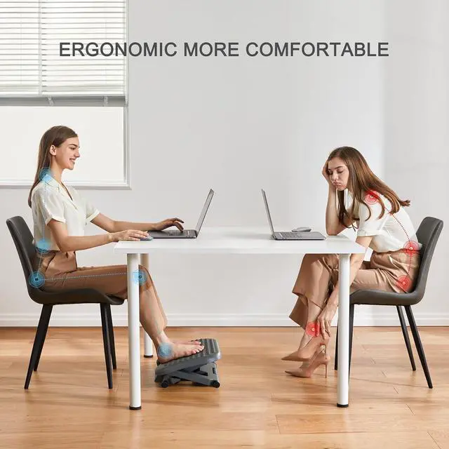 Alt view image 4 of 7 - Adjustable Desk Footrest, Foot Rest for Under Desk at Work with Massage, Adjustable Foot Stool with 3 Height Position & 30 Degree Tilt Angle Adjustment for Home, Office, Gray