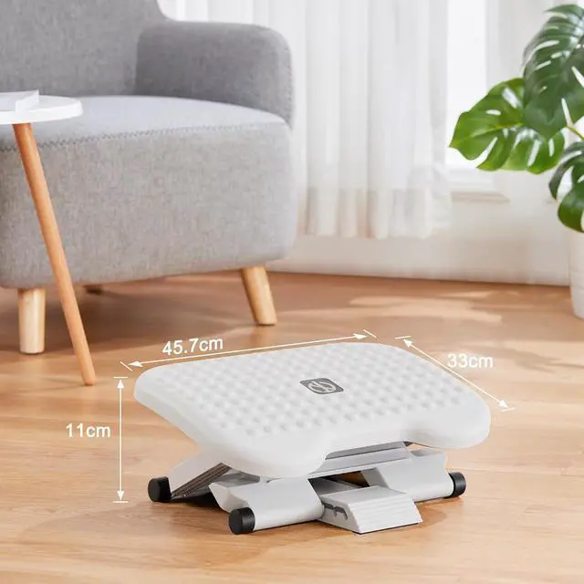 Alt view image 7 of 7 - Adjustable Desk Footrest, Foot Rest for Under Desk at Work with Massage, Adjustable Foot Stool with 3 Height Position & 30 Degree Tilt Angle Adjustment for Home, Office, White