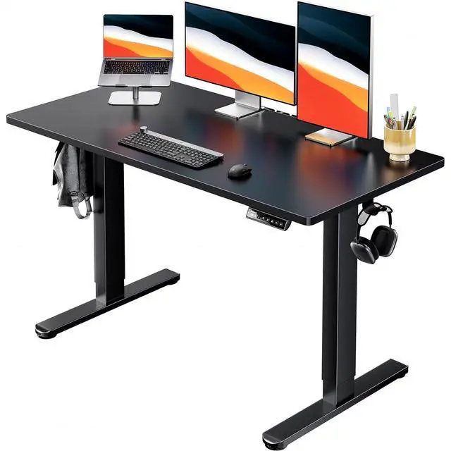 Main image of Electric Standing Desk, Whole Piece Desktop, Adjustable Height Computer Desk, 4 Height Memory Settings, Sit Stand Up Desk for Home Office, 48" x 24", Black