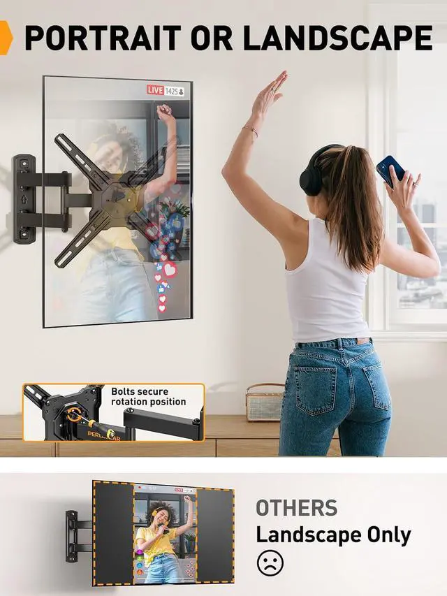 Alt view image 4 of 7 - UL Listed Full Motion TV Wall Mount for Most 26-50 inch TV & Preassembled Full Motion TV Mount for 32-65 Inch TV