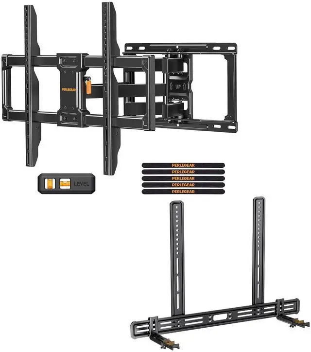 Main image of UL Listed Full Motion TV Wall Mount for Most 4284 inch Flat Curved TVs up to 132 lbs PGLF12, Soundbar Mount with Holes/Without Holes up to 13.2 lbs PGSM03B