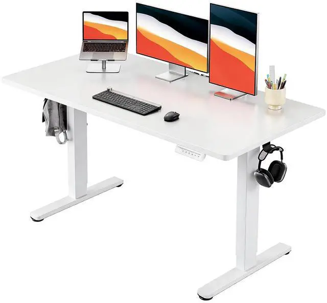 Main image of Electric Standing Desk, Whole Piece Desktop, Adjustable Height Computer Desk, 4 Height Memory Settings, Sit Stand Up Desk for Home Office, 55" x 27", White