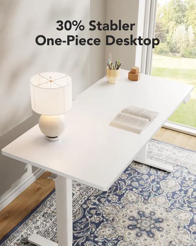 Alt view image 4 of 7 - Electric Standing Desk, Whole Piece Desktop, Adjustable Height Computer Desk, 4 Height Memory Settings, Sit Stand Up Desk for Home Office, 55" x 27", White