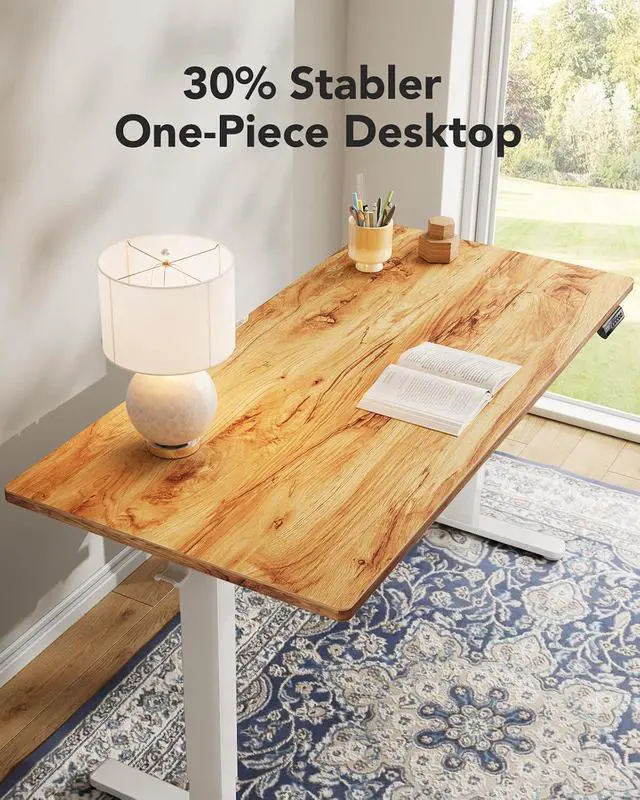 Alt view image 4 of 7 - Electric Standing Desk, Whole Piece Desktop, Adjustable Height Computer Desk, 4 Height Memory Settings, Sit Stand Up Desk for Home Office, 60" x 24", Light Vintage
