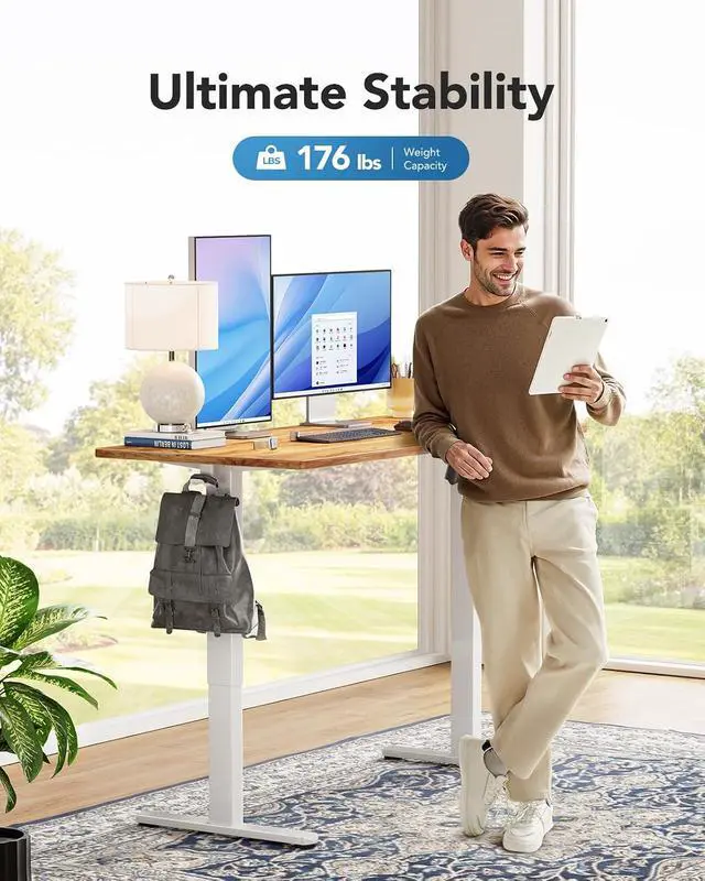 Alt view image 5 of 7 - Electric Standing Desk, Whole Piece Desktop, Adjustable Height Computer Desk, 4 Height Memory Settings, Sit Stand Up Desk for Home Office, 60" x 24", Light Vintage