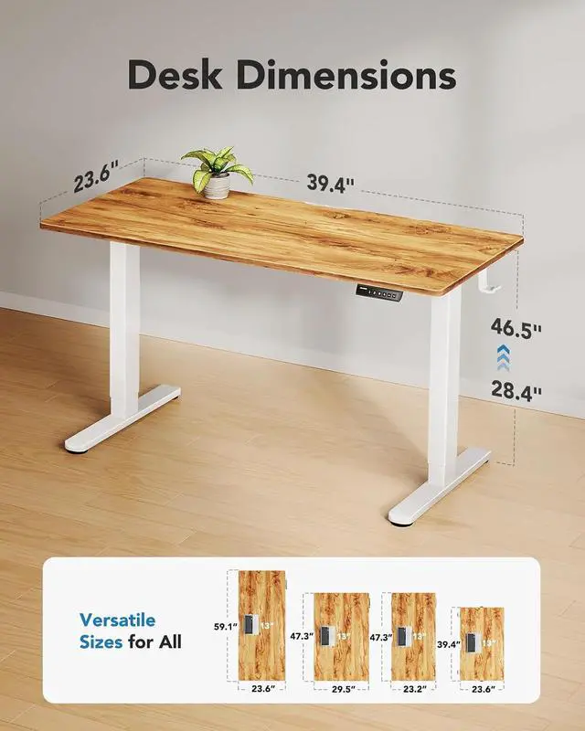 Alt view image 3 of 7 - Electric Standing Desk, Whole Piece Desktop, Adjustable Height Computer Desk, 4 Height Memory Settings, Sit Stand Up Desk for Home Office, 40" x 24", Light Vintage