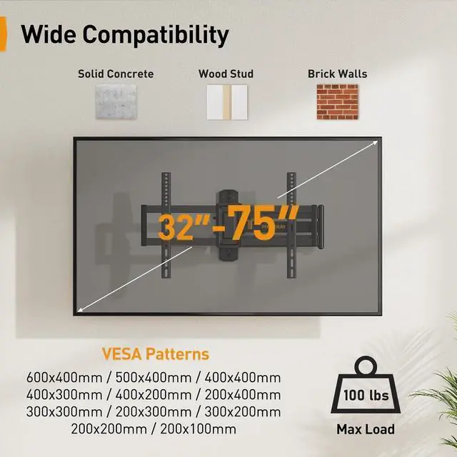 Alt view image 2 of 7 - Corner TV Wall Mount Long Arm TV Mount Bracket for 32-75 Inch TVs-Full Motion PGLF18, Soundbar Wall Mount Compatible with Sonos Arc and Sonos Arc Ultra PGSM07B