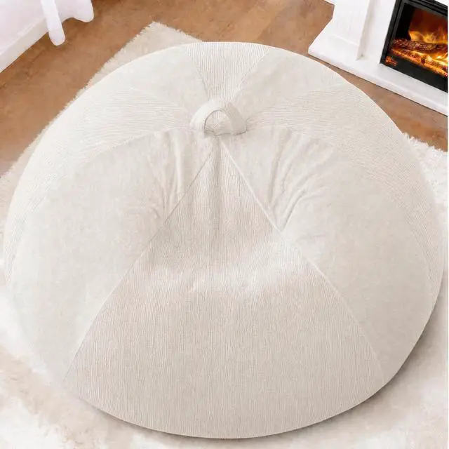 Alt view image 3 of 7 - 6FT Bean Bag Chair Teardrop Bean Bag Chairs for Adults beanbag with Memory Foam Filled with Dual-Tone Unique Combination Corduroy & Luxury Distressed Velvet Washable Cover,Velvet White