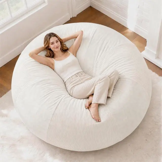 Main image of 6FT Bean Bag Chair Teardrop Bean Bag Chairs for Adults beanbag with Memory Foam Filled with Dual-Tone Unique Combination Corduroy & Luxury Distressed Velvet Washable Cover,Velvet White
