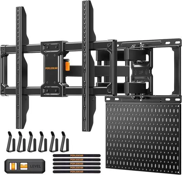 Main image of Full Motion TV Mount with Metal Pegboard for Most 42-84 inch Flat or Curved TVs up to 132 lbs, TV Wall Mount with Swivel & Tool-Free Tilt, Max VESA 600x400mm, Fits 12/16 Wood Studs, PGLF17